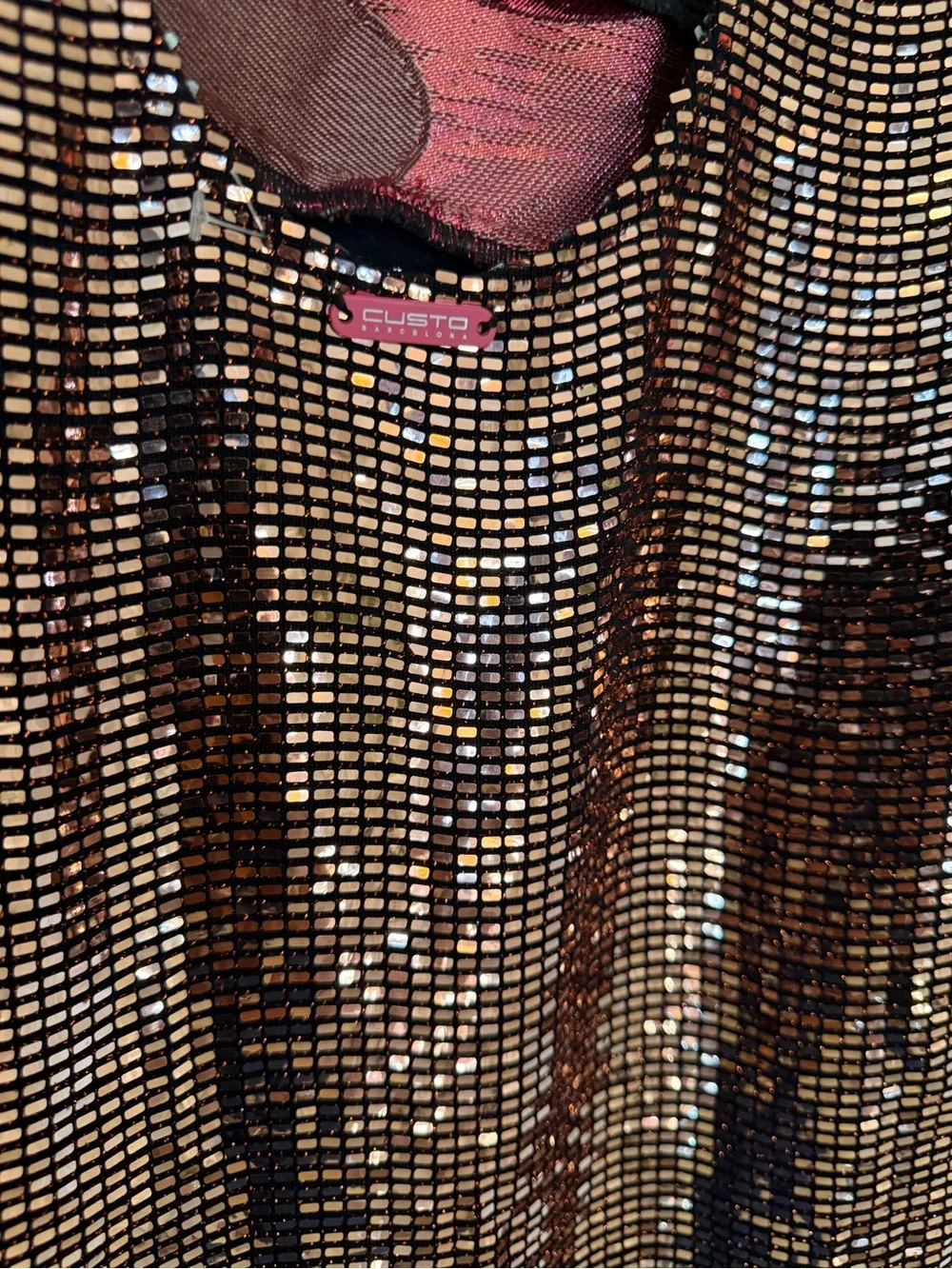 Stunning custo Barcelona patchwork Sequin dress in rose gold and Pink size 6 nwt